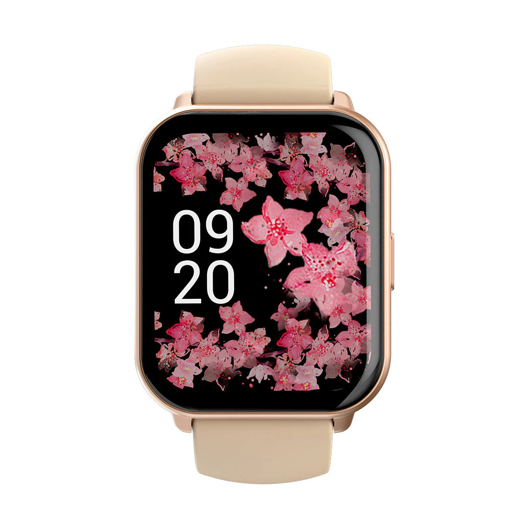 Smartwatch with a floral display on a white background