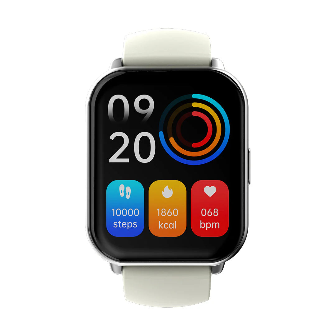 Smartwatch with a white band on a white background