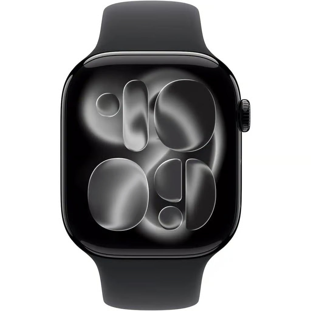 Smartwatch with a black strap on a white background