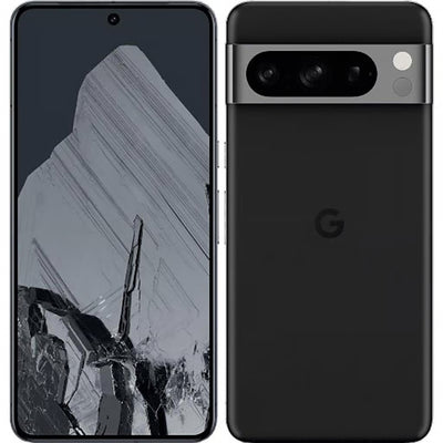 Black smartphone showing front and back views with a mountain graphic on screen.