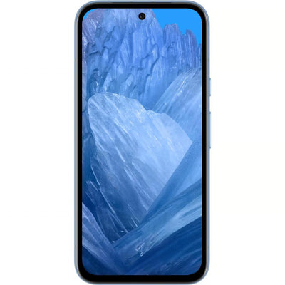 Smartphone with a blue abstract design on the screen against a white background