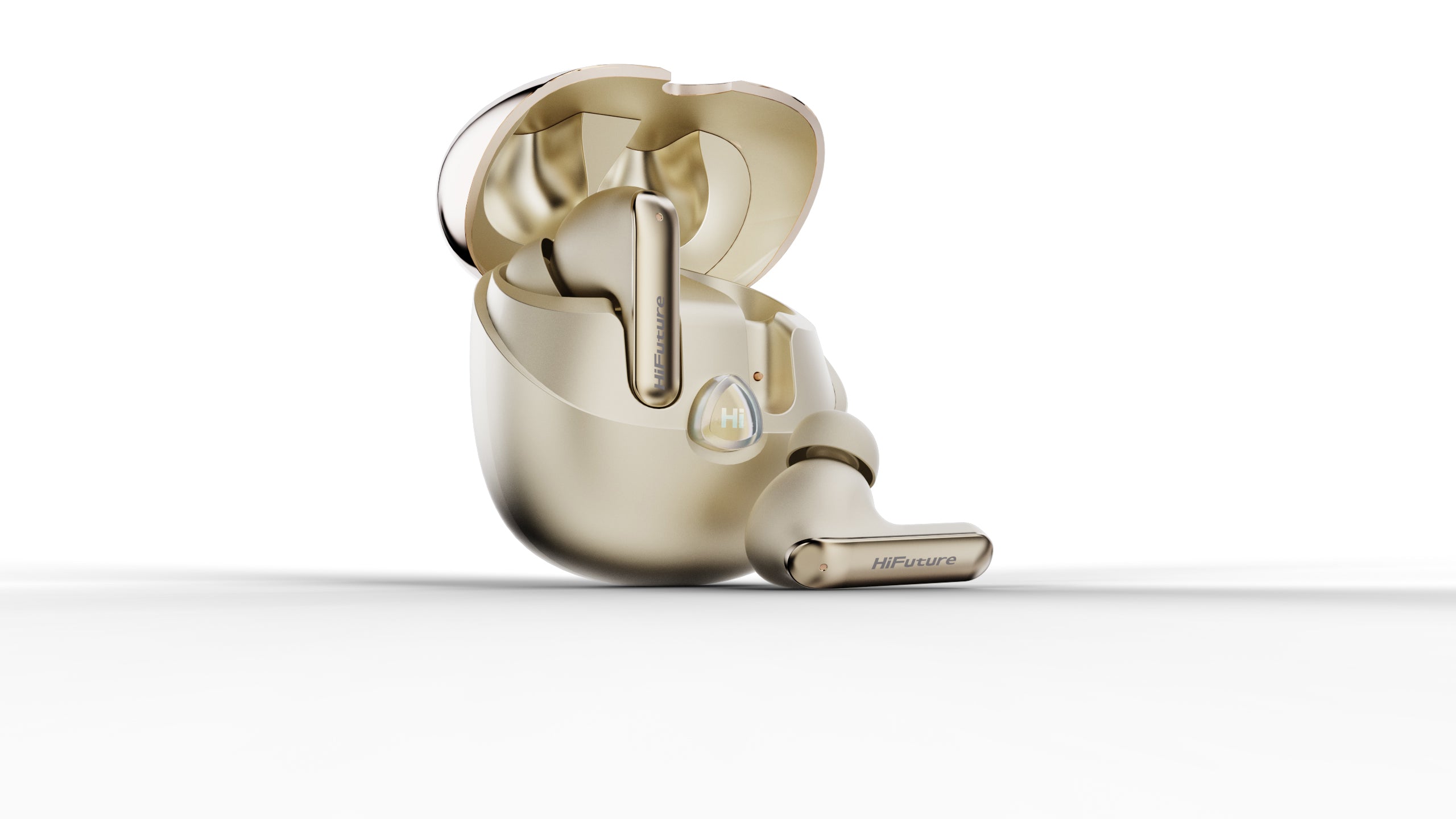 Gold HiFuture SonicAIR wireless earbuds with charging case