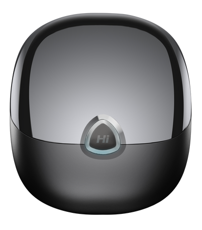 Black electronic device with a 'Hi' indicator on a white background